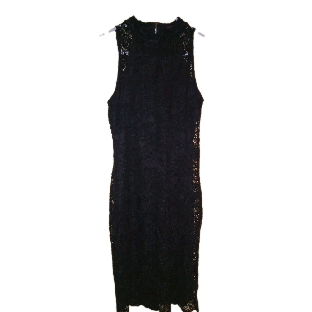 Material Girl Black Lace Mock Neck Bodycon Dress Goth Dark‎ Romantic Edwardian M